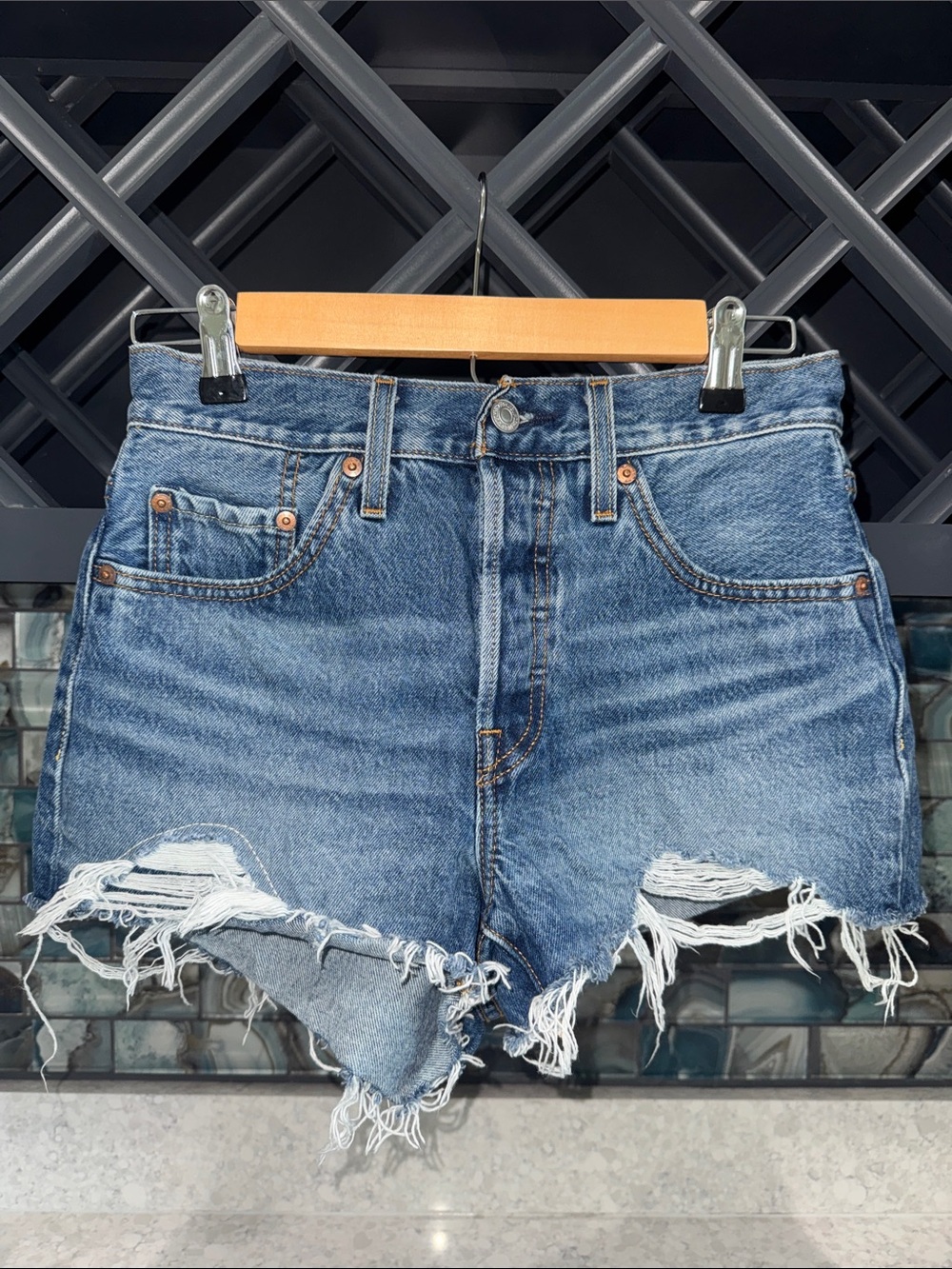 Levi's Blue Distressed Cutoff Denim Shorts